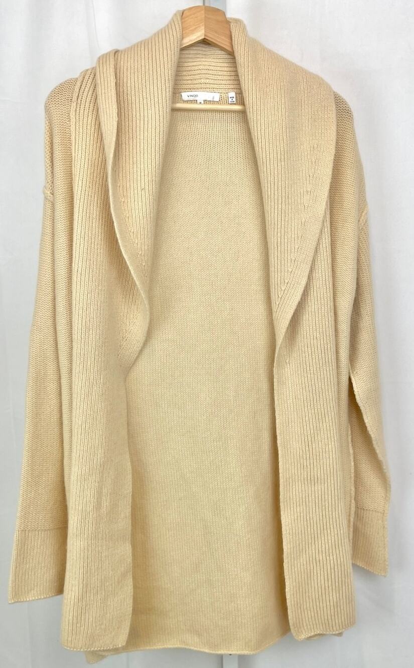 VINCE Ribbed Open Front Cardigan Tunic Sweater Cashmere Wool Alpaca Ivory Size M